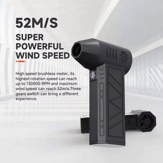 Potente soplador de aire eléctrico sin escobillas de alta velocidad, 130.000 RPM – 52 m/s de velocidad del aire, protección contra sobrecalentamiento, batería de 4000 mAh
