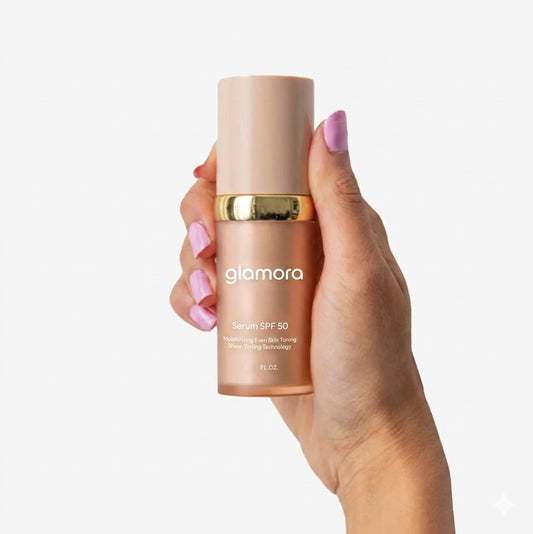 Glamora™ Base de Maquillaje Antiedad con SPF 50 – Se Adapta a tu Tono de Piel